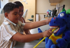 Wall art of an elephant and a hippo with a bird perched on its head
